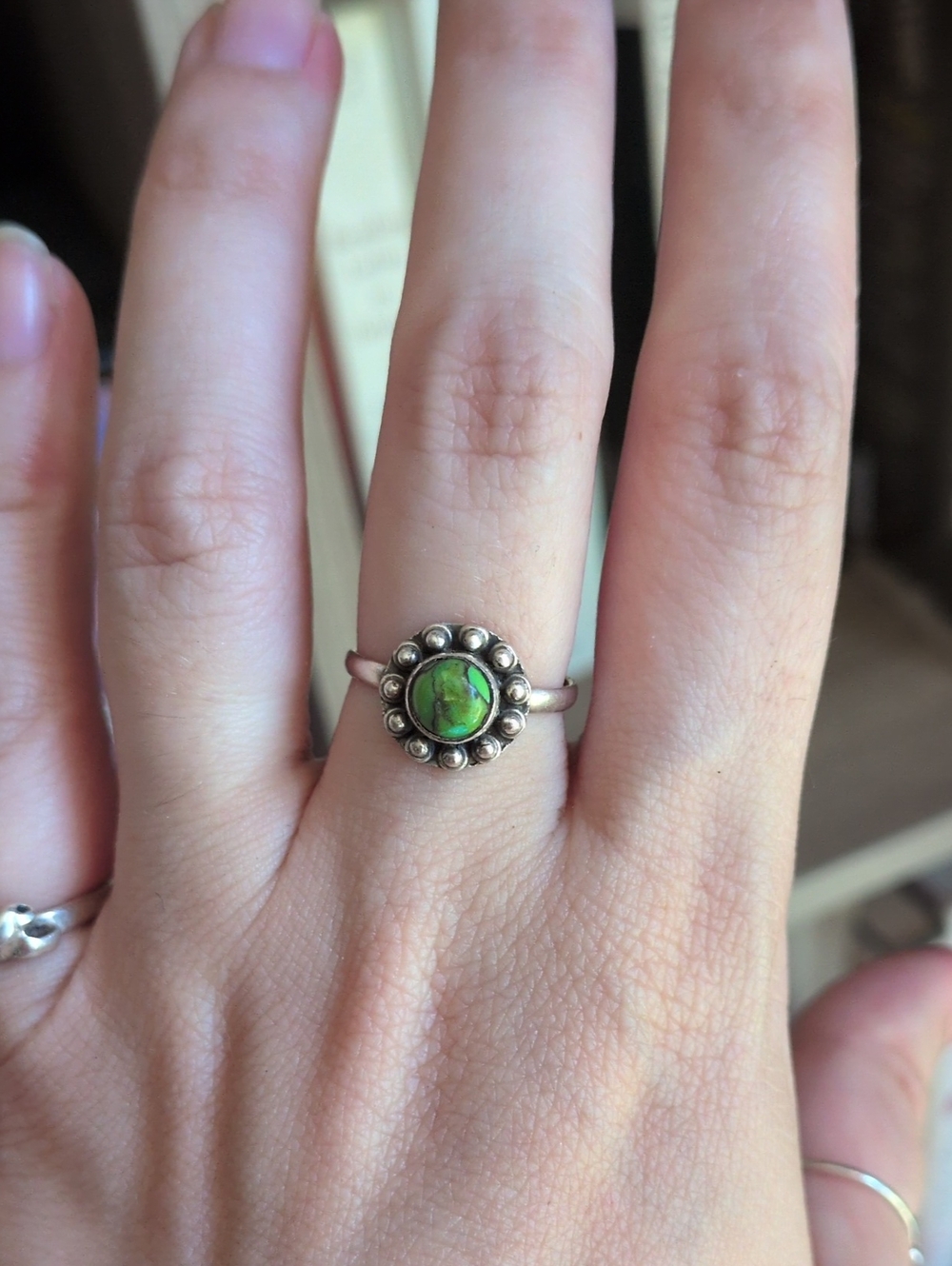 Sterling Silver Green Stone Ring Sz 6.5